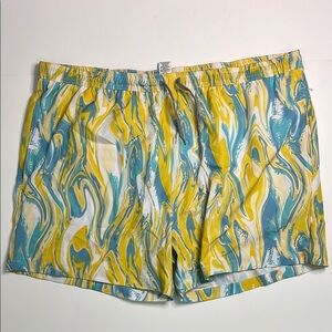 Open Edit Marbled Yellow Blue Mens Swim Shorts Size XXL NWOT